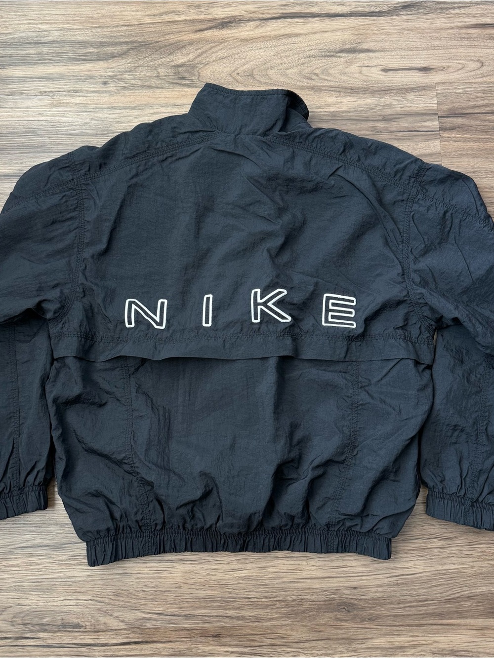 Vintage 90s Nike Black Windbreaker Jacket Big Back Embroidered Spellout Size M